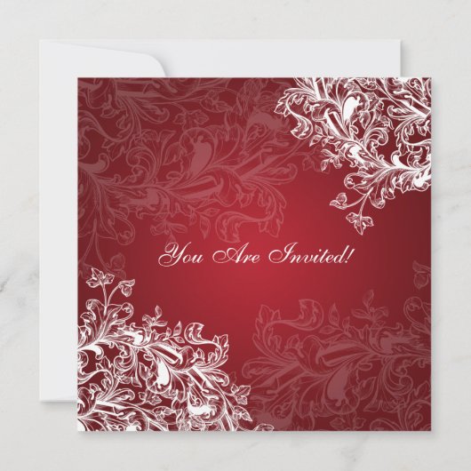 赤い結婚式のリハーサルの夕食のヴィンテージの渦巻 招待状 (裏面)