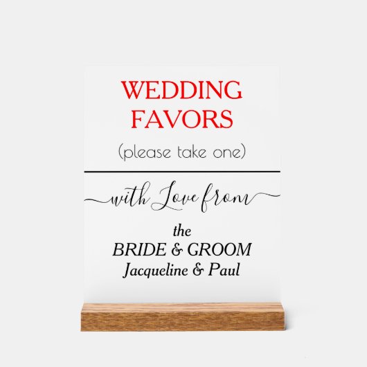 赤い結婚式の引き出物タイポグラフィ名 アクリルサイン (正面)