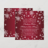 赤い結婚式の招待状に白い雪の結晶 招待状 (正面/裏面)