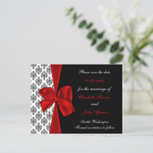 赤い結婚式は日付発表を保存する 案内ポストカード (スタンド正面)