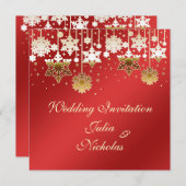 赤い結婚式招待状の雪片 招待状 (正面/裏面)