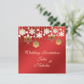 赤い結婚式招待状の雪片 招待状 (スタンド正面)