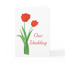 赤い結婚式招待状カード、チューリップ