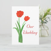 赤い結婚式招待状、チューリップ 招待状 (スタンド正面)