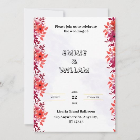 赤い結婚式招待状(審美的な水色) 招待状 (正面)