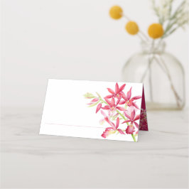 赤い結婚蘭の花の水色 プレイスカード
