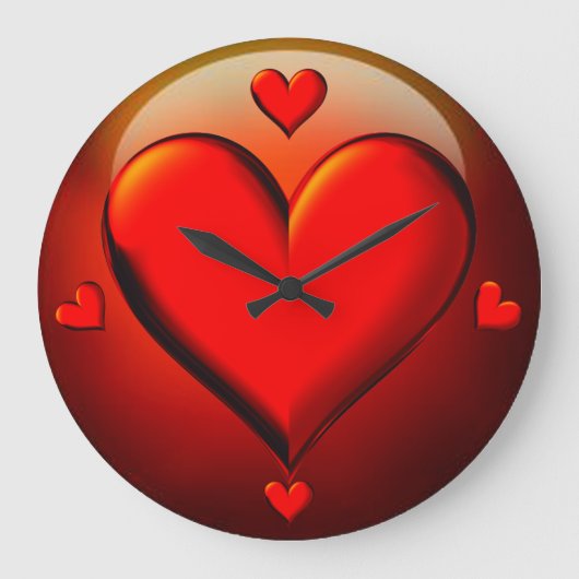 赤い結晶ハート ラージ壁時計 (正面)