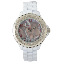 赤い絵を描キツネの眠っている野生動物 腕時計