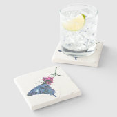 赤い絵を描ハイビスカスに蝶 ストーンコースター (横)