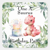 赤い絵を描恐竜One A Saurusバースデーパーティー スクエアシール (正面)