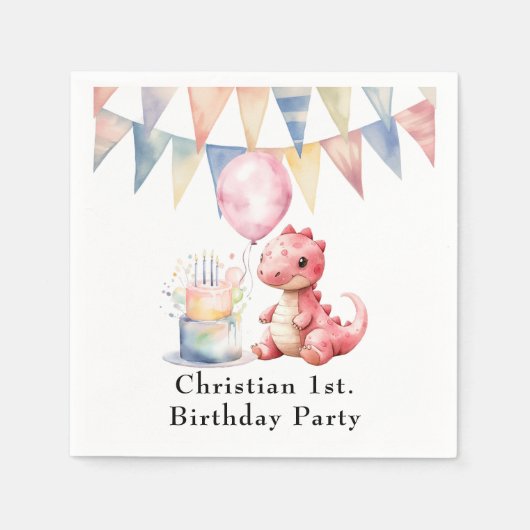 赤い絵を描恐竜One A Saurusバースデーパーティー スタンダードカクテルナプキン (正面)