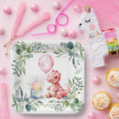 赤い絵を描恐竜One A Saurusバースデーパーティー ペーパープレート (パーティー)