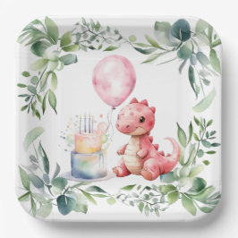 赤い絵を描恐竜One A Saurusバースデーパーティー ペーパープレート