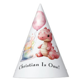 赤い絵を描恐竜One A Saurus誕生日 パーティーハット