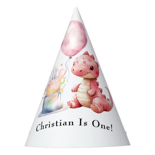 赤い絵を描恐竜One A Saurus誕生日 パーティーハット (正面)