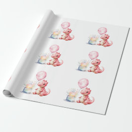 赤い絵を描恐竜One A Saurus誕生日 ラッピングペーパー