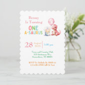 赤い絵を描恐竜One A Saurus誕生日 招待状 (スタンド正面)