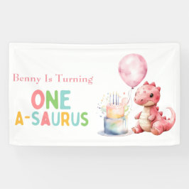 赤い絵を描恐竜One A Saurus誕生日 横断幕