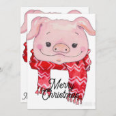 赤い絵画スカーフのピンク豚の水色 招待状 (正面/裏面)