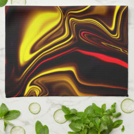 赤い絹のようなストロークと暗い部分を持つ金ゴールド キッチンタオル