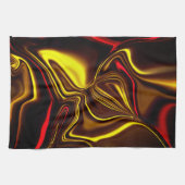 赤い絹のようなストロークと暗い部分を持つ金ゴールド キッチンタオル (横)