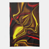 赤い絹のようなストロークと暗い部分を持つ金ゴールド キッチンタオル (縦)