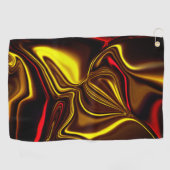 赤い絹のようなストロークと暗い部分を持つ金ゴールド ゴルフタオル (横)