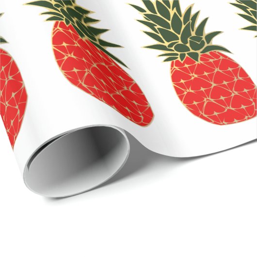 赤い緑および金ゴールドの熱帯クリスマスのパイナップル ラッピングペーパー (ロールコーナー)