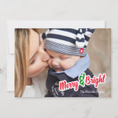 赤い緑と明メリーるい写真のクリスマスカード シーズンカード (正面)