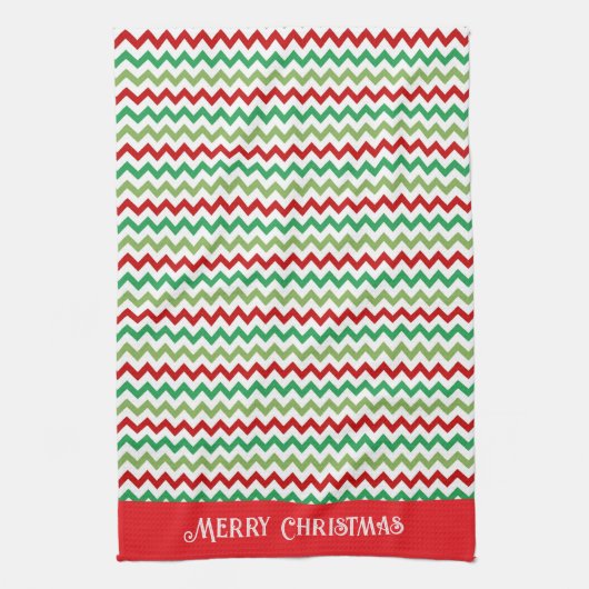 赤い緑と白いクリスマスジグザグ キッチンタオル (縦)
