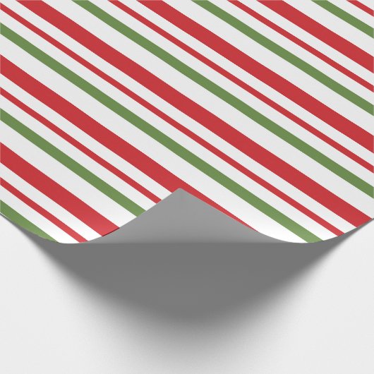 赤い緑と白のクリスマスストライプラッピング ラッピングペーパー (角)