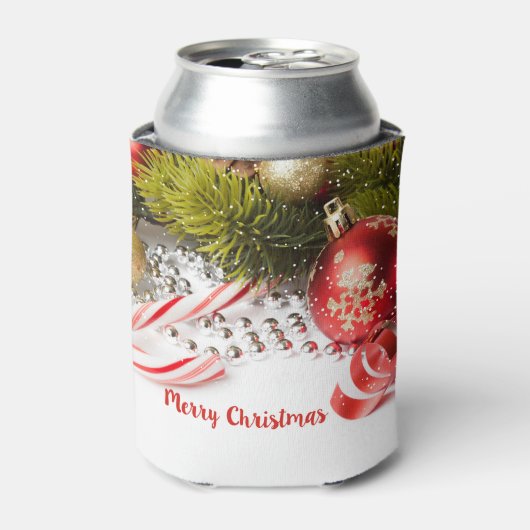赤い緑と白のクリスマスデコール 缶クーラー (缶正面)