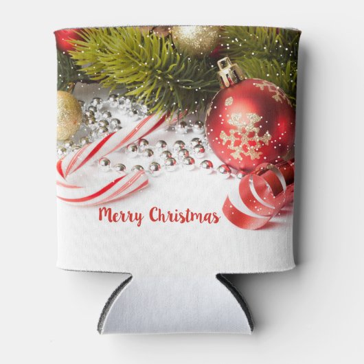 赤い緑と白のクリスマスデコール 缶クーラー (正面)