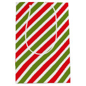 赤い緑と白のストライプの模様 ミディアムペーパーバッグ (正面)