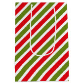 赤い緑と白のストライプの模様 ミディアムペーパーバッグ (裏面)