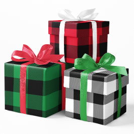 赤い緑と白のバッファローの格子状のクリスマス数々の ラッピングペーパーシート