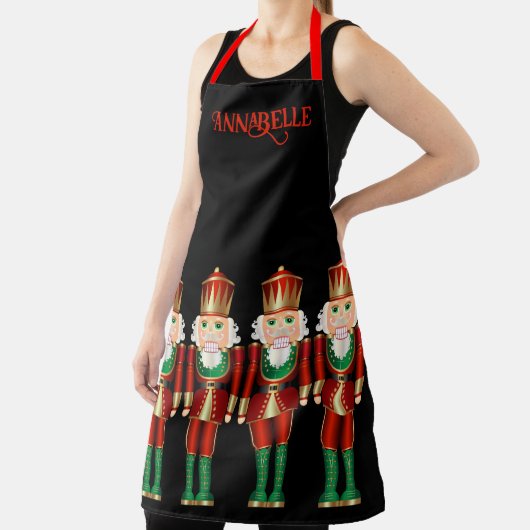赤い緑と金ゴールドのくるみクラッカーのパーソナライズされたエプロン エプロン (インサイチュ)