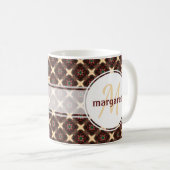 赤い緑と金ゴールドモノグラム コーヒーマグカップ (正面右)