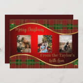赤い緑と金ゴールド付きクリスマスフォトカ縁どード シーズンカード (正面/裏面)