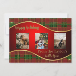 赤い緑と金ゴールド付きホリデーフォトカ縁どード シーズンカード