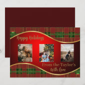 赤い緑と金ゴールド付きホリデーフォトカ縁どード シーズンカード (正面/裏面)