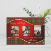 赤い緑と金ゴールド付きホリデーフォトカ縁どード シーズンカード (スタンド正面)