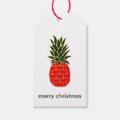 赤い緑と金ゴールド熱帯パイナップルクリスマス ギフトタグ (正面)