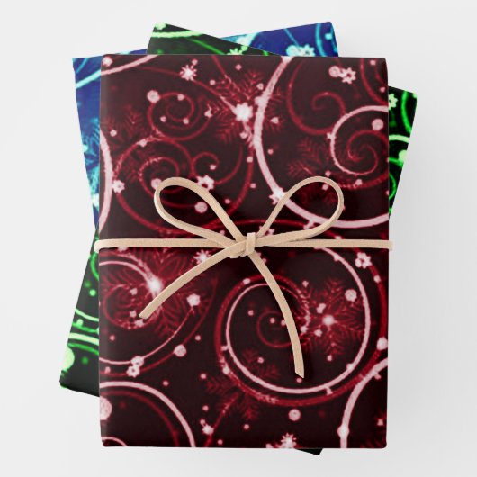 赤い緑と青の冬の旋回モチーフ ラッピングペーパーシート (インサイチュ)
