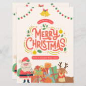 赤い緑と黄色の可愛いモダンメリークリスマス シーズンカード (正面/裏面)