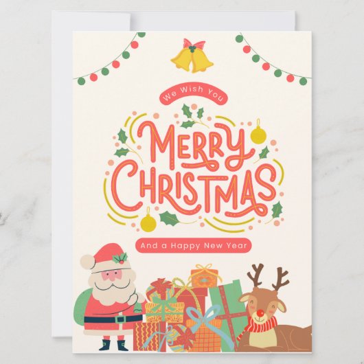 赤い緑と黄色の可愛いモダンメリークリスマス シーズンカード (正面)
