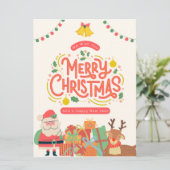 赤い緑と黄色の可愛いモダンメリークリスマス シーズンカード (スタンド正面)