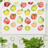 赤い緑のりんごイラストレーション水彩秋 キッチンタオル (折り畳み)