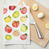 赤い緑のりんごイラストレーション水彩秋 キッチンタオル (四つ折り)
