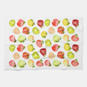 赤い緑のりんごイラストレーション水彩秋 キッチンタオル (横)